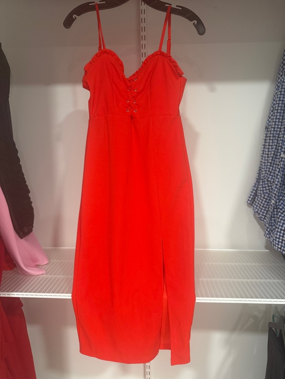 Hello Molly Red Spaghetti Strap Midi Dress - Elegant Summer Style
